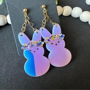 Bunny Earrings iridescent Acrylic Rabbit gold earrings